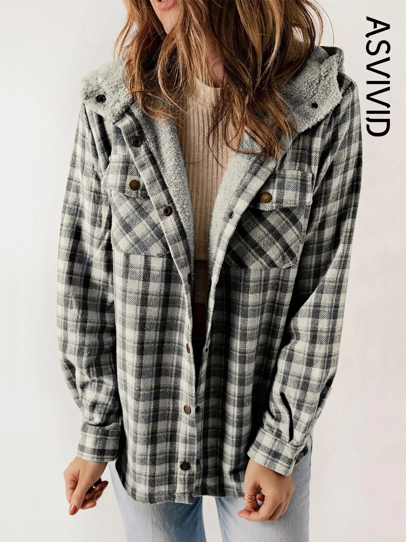 Plaid Hooded Casual Outerwear