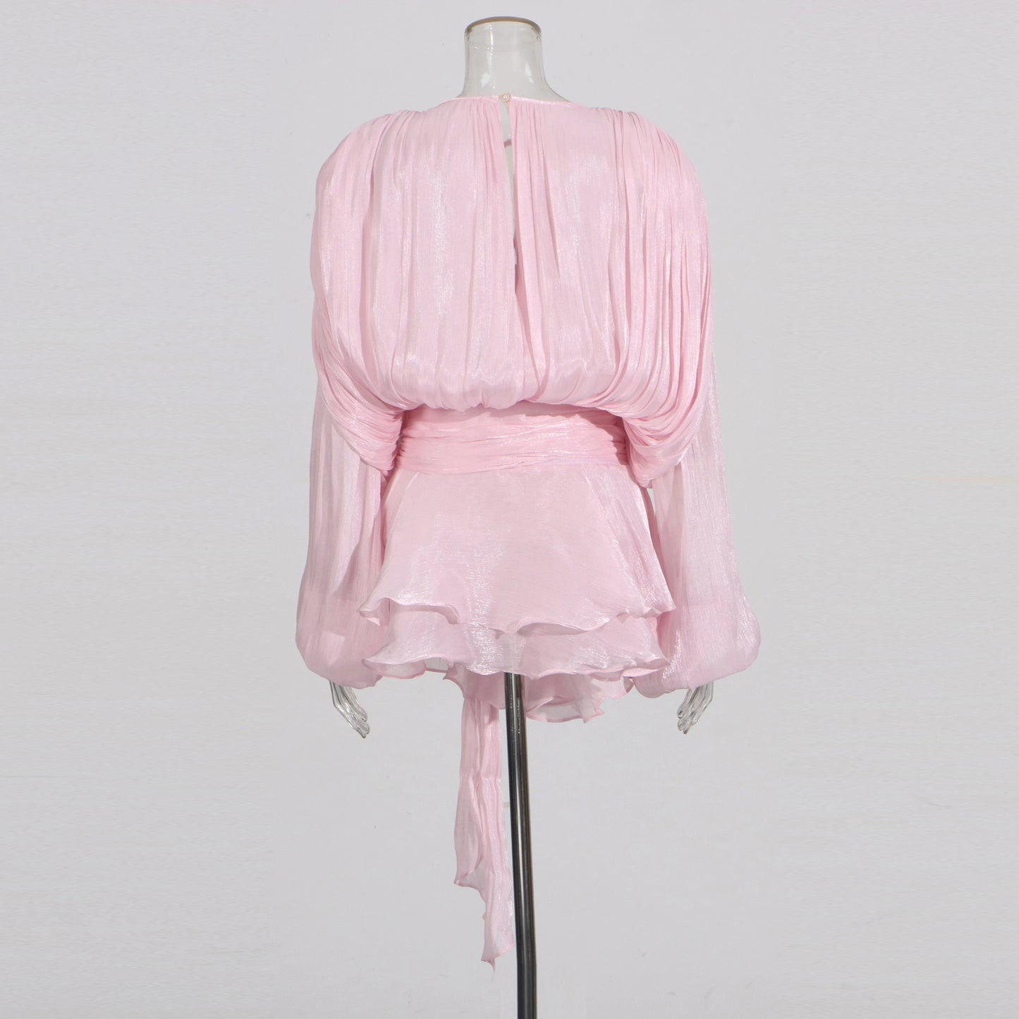 VelviChic™ Elegant Splice Lace-Up Dress – Long Sleeve, Round Neck, Flowy Fit with Feminine Patchwork Detailing