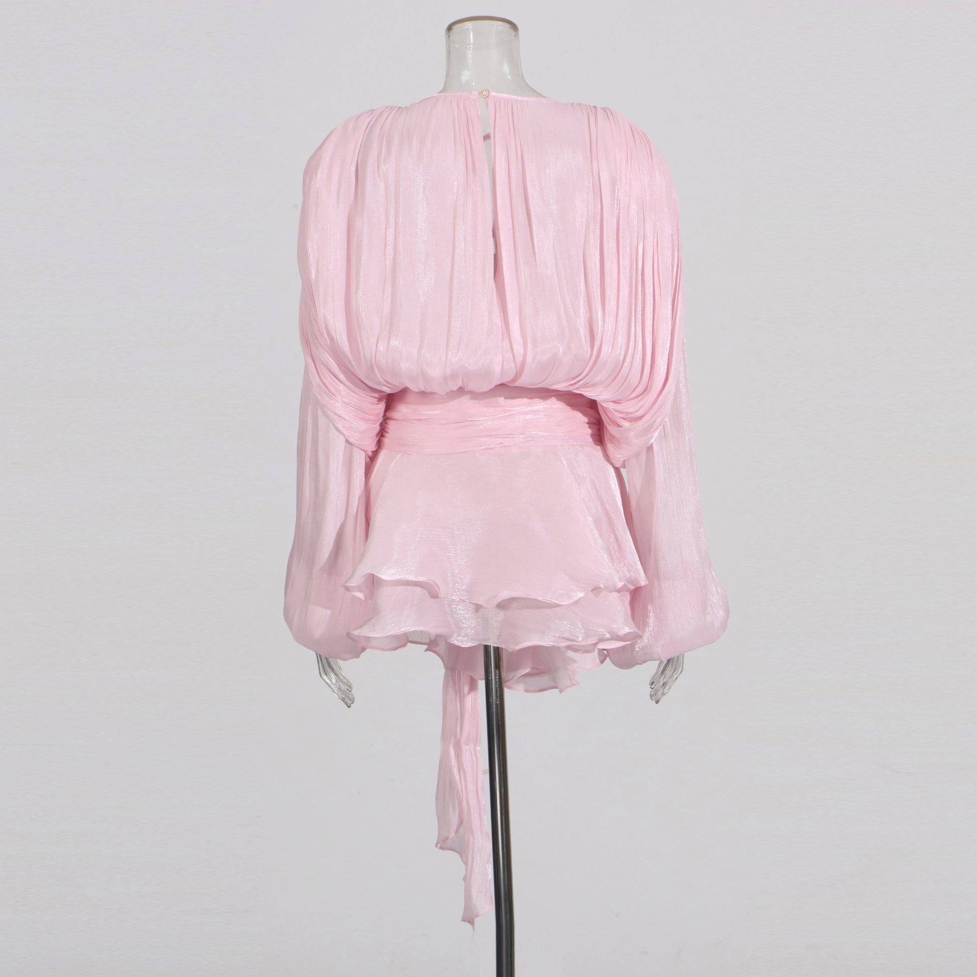 VelviChic™ Elegant Splice Lace-Up Dress – Long Sleeve, Round Neck, Flowy Fit with Feminine Patchwork Detailing